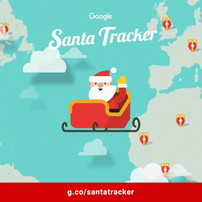An Advertisement For Google Santa Tracker With A Map Of The World GIF