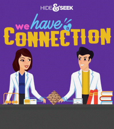 An Advertisement For Hide & Seek Shows A Man And A Woman Holding Hands GIF