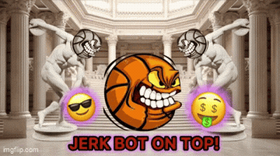 An Advertisement For Jerk Bot On Top Shows A Basketball With A Face On It GIF