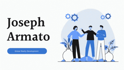 An Advertisement For Joseph Armato Shows A Group Of People Talking GIF