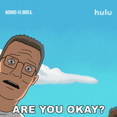 An Advertisement For King Of The Hill Shows A Man With Glasses Asking Are You Okay GIF