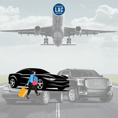 An Advertisement For Lac Car Service Shows A Woman Carrying Luggage GIF