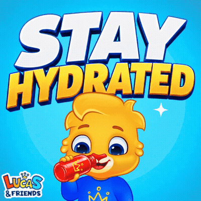 An Advertisement For Lucas And Friends Shows A Boy Drinking From A Bottle GIF