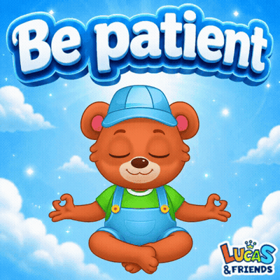 An Advertisement For Lucas And Friends Shows A Teddy Bear In A Lotus Position GIF