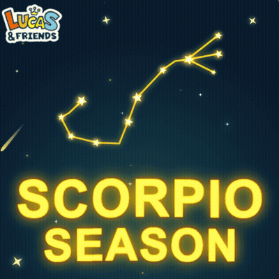 An Advertisement For Lucas & Friends Shows A Constellation Of The Scorpio GIF