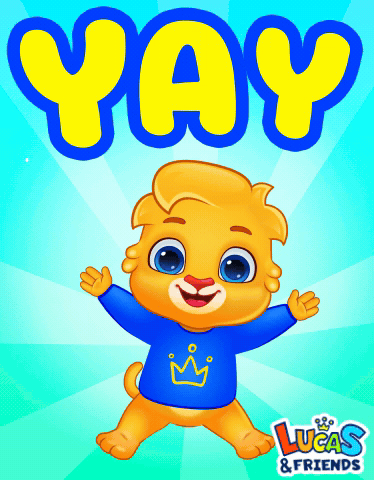 An Advertisement For Lucas & Friends Shows A Lion Wearing A Blue Shirt GIF