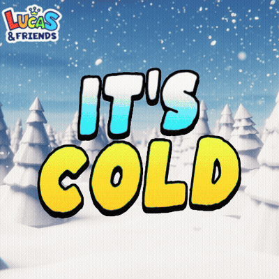 An Advertisement For Lucas & Friends Shows A Snowy Scene GIF