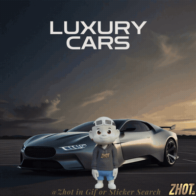 an advertisement for luxury cars with a cartoon character standing in front of a car