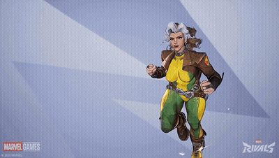 An Advertisement For Marvel Games Rivals Shows A Woman In A Leather Jacket GIF