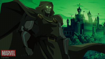 An Advertisement For Marvel Shows A Man In A Hooded Cloak Standing In Front Of A Castle GIF