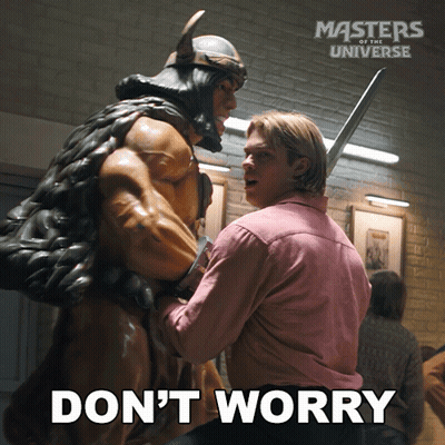 An Advertisement For Masters Of The Universe Shows A Statue And A Man GIF