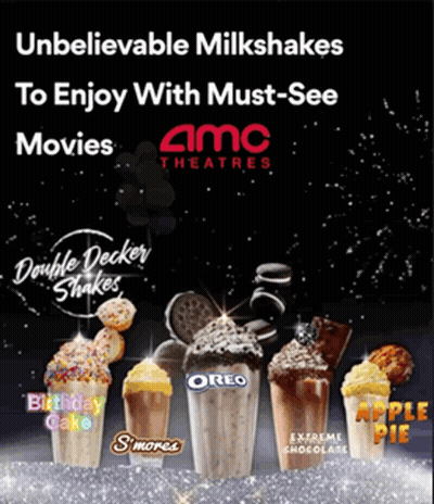 An Advertisement For Milkshakes At The Amc Theatre GIF