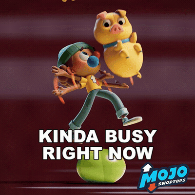 An Advertisement For Mojo Swoptops With A Cartoon Character On A Ball GIF