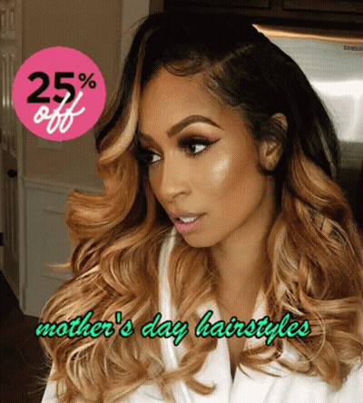 An Advertisement For Mother 'S Day Hairstyles Shows A Woman With Long Wavy Hair GIF