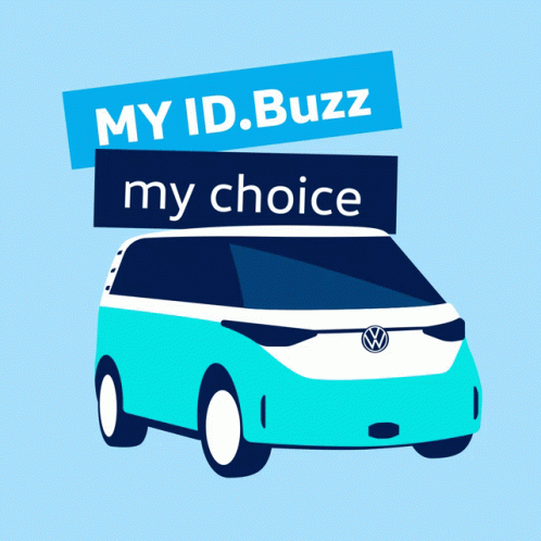 An Advertisement For My Id Buzz My Choice With A Red Vw Van GIF