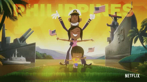 An Advertisement For Netflix Shows A Man Carrying A Little Girl On His Back GIF