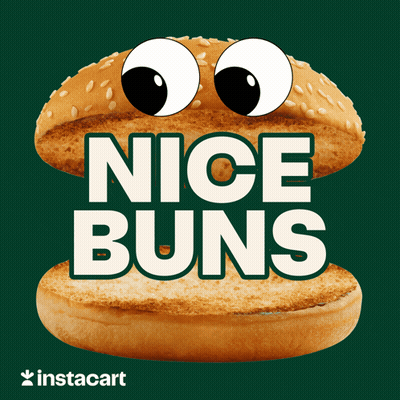 An Advertisement For Nice Buns Shows A Hamburger With Eyes GIF