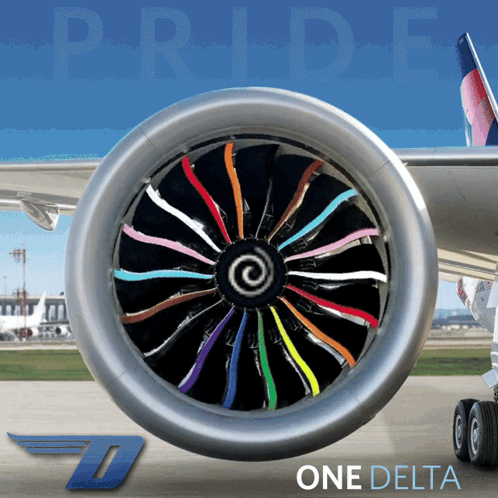 An Advertisement For One Delta Shows A Plane Engine GIF