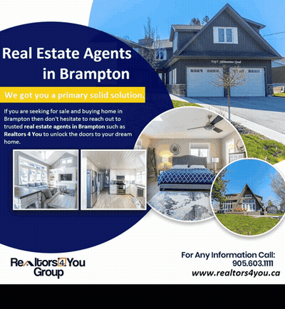 An Advertisement For Real Estate Agents In Brampton With Pictures Of Houses GIF