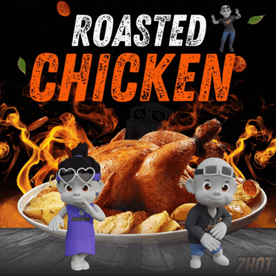 An Advertisement For Roasted Chicken Shows A Girl And A Boy GIF