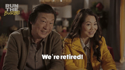 An Advertisement For Run The Burbs Shows A Man And Woman Sitting Next To Each Other GIF
