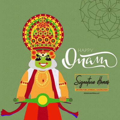 An Advertisement For Signature Homes Says Happy Onam On The Bottom GIF