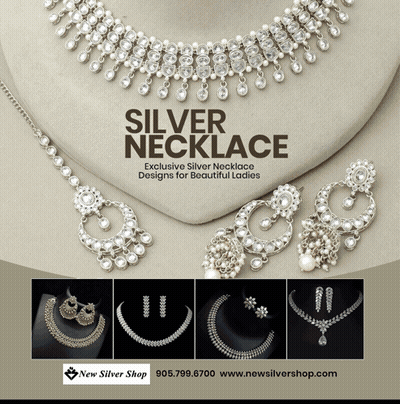 An Advertisement For Silver Necklaces And Earrings With The Website Www.newsilvershop.com On The Bottom GIF