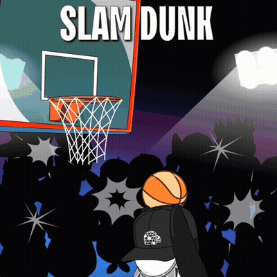 An Advertisement For Slam Dunk Shows A Basketball Going Through The Net GIF