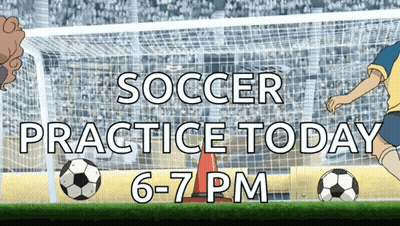 An Advertisement For Soccer Practice Today Shows A Goalie Kicking A Ball GIF