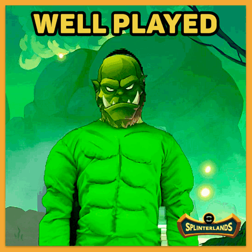 An Advertisement For Splinterlands Shows An Orc In A Green Costume GIF