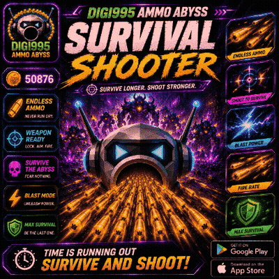 An Advertisement For Survival Shooter Shows A Robot With Headphones GIF