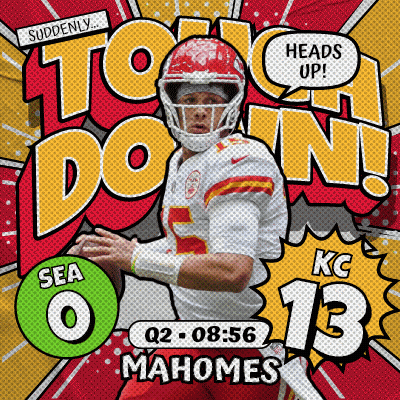 An Advertisement For The Kansas City Chiefs Shows A Football Player Holding A Ball GIF
