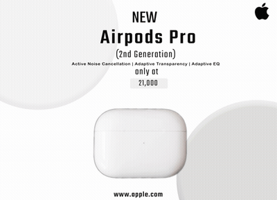 An Advertisement For The New Airpods Pro Shows A Pair Of White Earbuds GIF