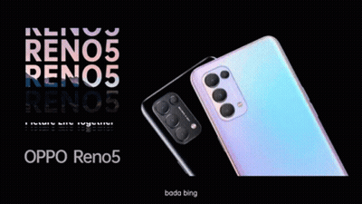 An Advertisement For The Oppo Reno5 Shows Two Different Colored Phones GIF