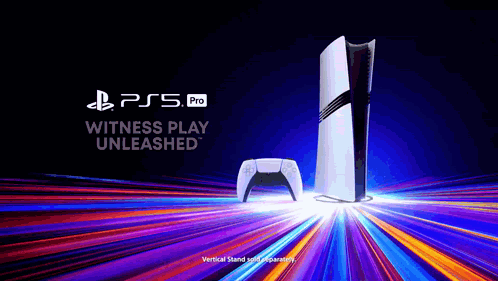 An Advertisement For The Ps5 Pro Says Witness Play Unleashed On It GIF