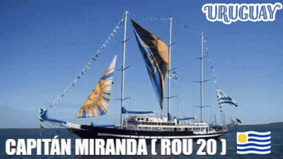 An Advertisement For Uruguay Shows A Large Sailboat GIF