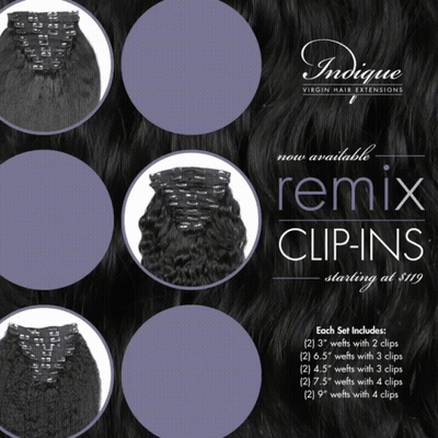 An Advertisement For Virgin Hair Extensions Says Remix Clip-Ins Starting At $ 19 GIF