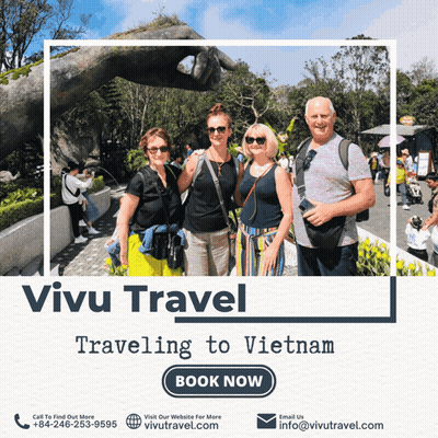 An Advertisement For Vivu Travel Shows A Group Of People GIF