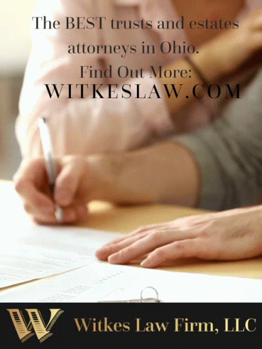 An Advertisement For Witkes Law Firm Llc Shows A Person Signing A Document GIF