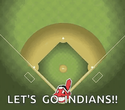An Aerial View Of A Baseball Field With The Words `` Let 'S Go Indians '' On It . GIF