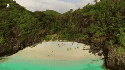 An Aerial View Of A Beach With The Letter E On The Bottom Right GIF