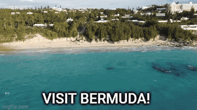An Aerial View Of A Beach With The Words Visit Bermuda On The Bottom GIF