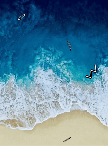 An Aerial View Of A Beach With Waves Crashing On It GIF