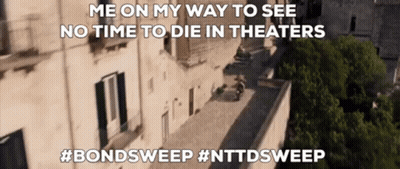 An Aerial View Of A Building With A Caption That Says Me On My Way To See No Time To Die In Theaters GIF