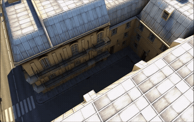 An Aerial View Of A Building With A Roof That Has A Lot Of Windows GIF