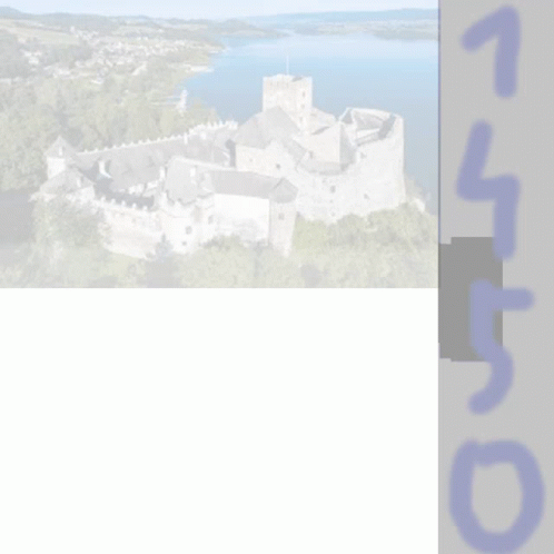 An Aerial View Of A Castle On Top Of A Hill Overlooking A Body Of Water GIF