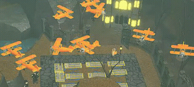 An Aerial View Of A Castle With A Lot Of Planes Flying Around It . GIF