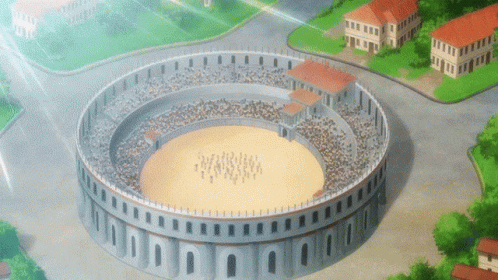 An Aerial View Of A Circular Stadium With A Lot Of People Standing In It GIF