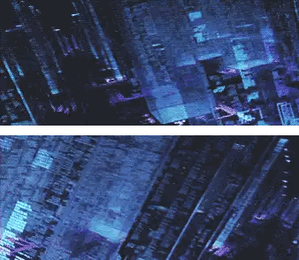 An Aerial View Of A City At Night With A Purple Glow Sticker
