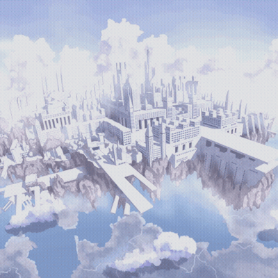 An Aerial View Of A City Floating In The Air GIF